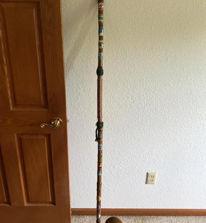 Wooden Hiking Stick with Souvenir Medallions