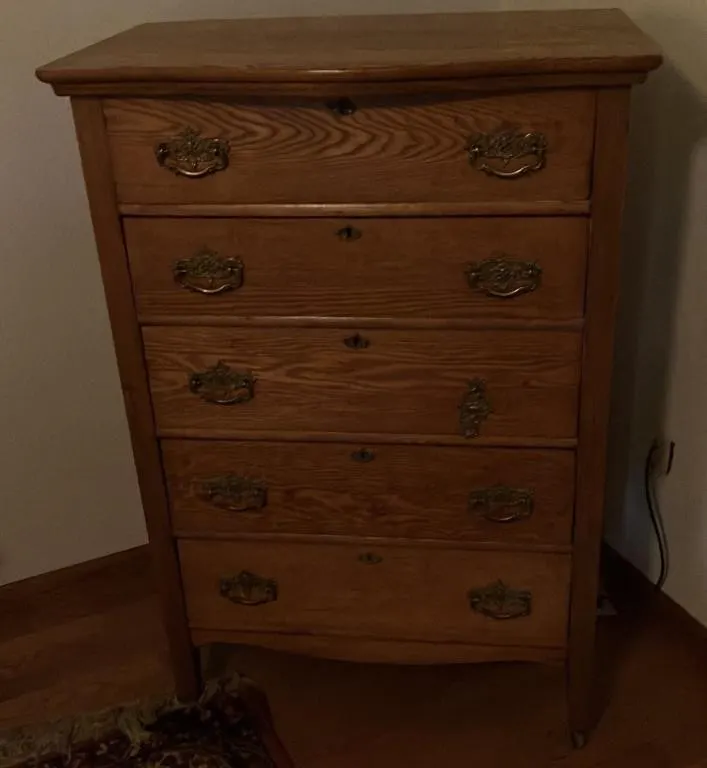Five-Drawer Wooden Chest with Brass Pulls
