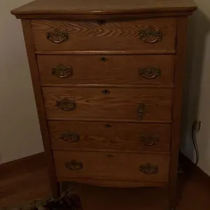 Five-Drawer Wooden Chest with Brass Pulls