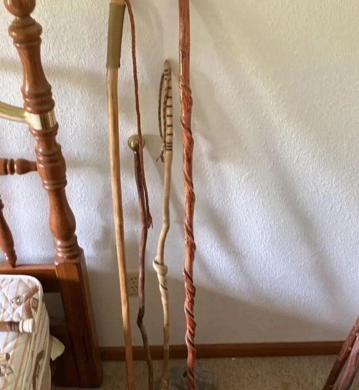 Group of carved wooden walking canes