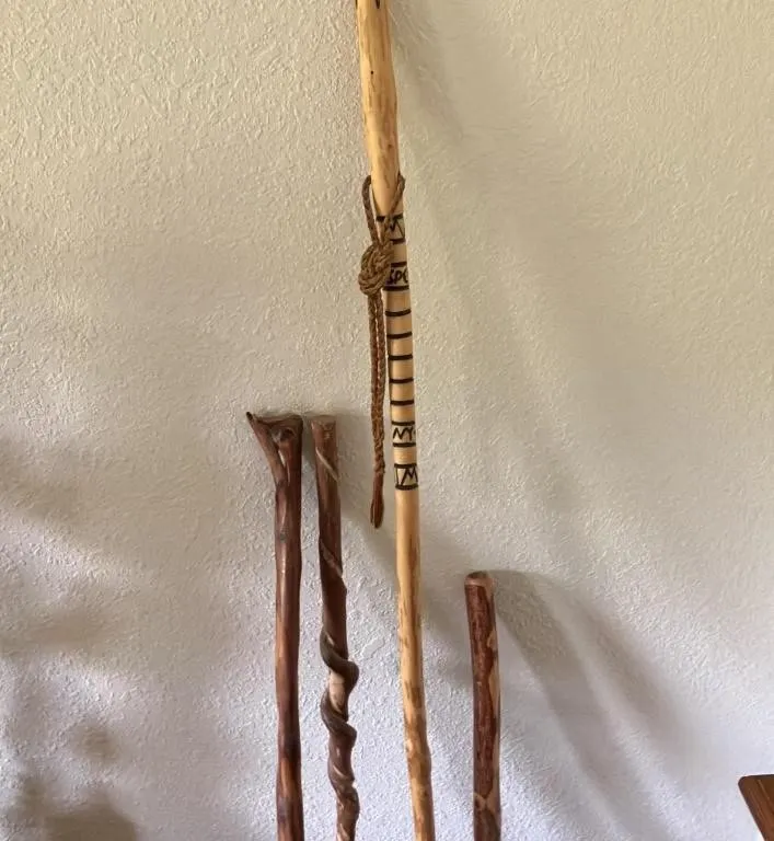 Set of Four Wooden Walking Sticks/Staffs