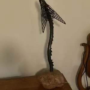 Metal Serpent Sculpture on Stone Base