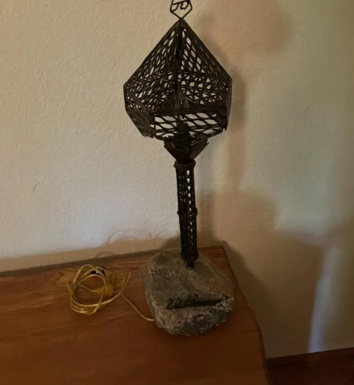 Rustic Industrial Metal and Stone Table Lamp