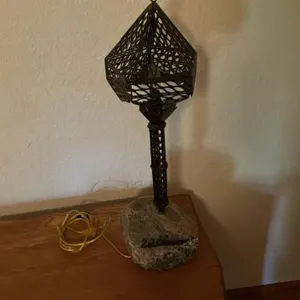 Rustic Industrial Metal and Stone Table Lamp