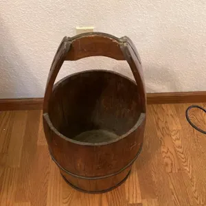 Rustic Wooden Stave Pail with Arched Handle