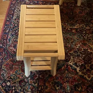 Set of Two Natural Bamboo Slatted Shower Benches