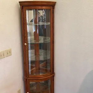 Oak Corner Curio Cabinet with Glass Shelving