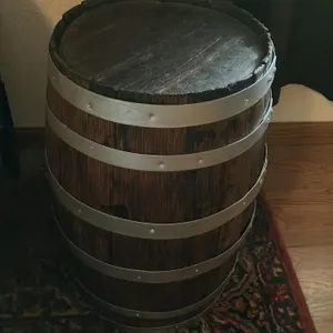 Rustic Wooden Barrel with Metal Hoops