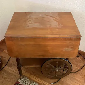 Wooden Drop-Leaf Serving Cart with Spoked Wheels
