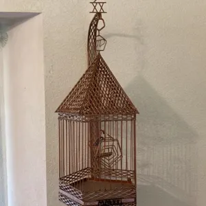 Decorative Copper-Tone Metal Birdcage Stand