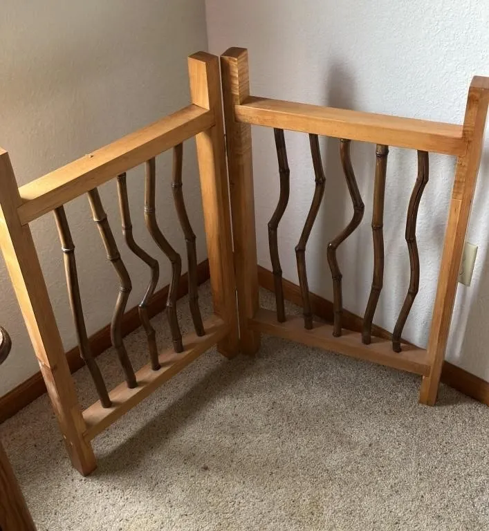 Two-Panel Wood and Bamboo Folding Screen