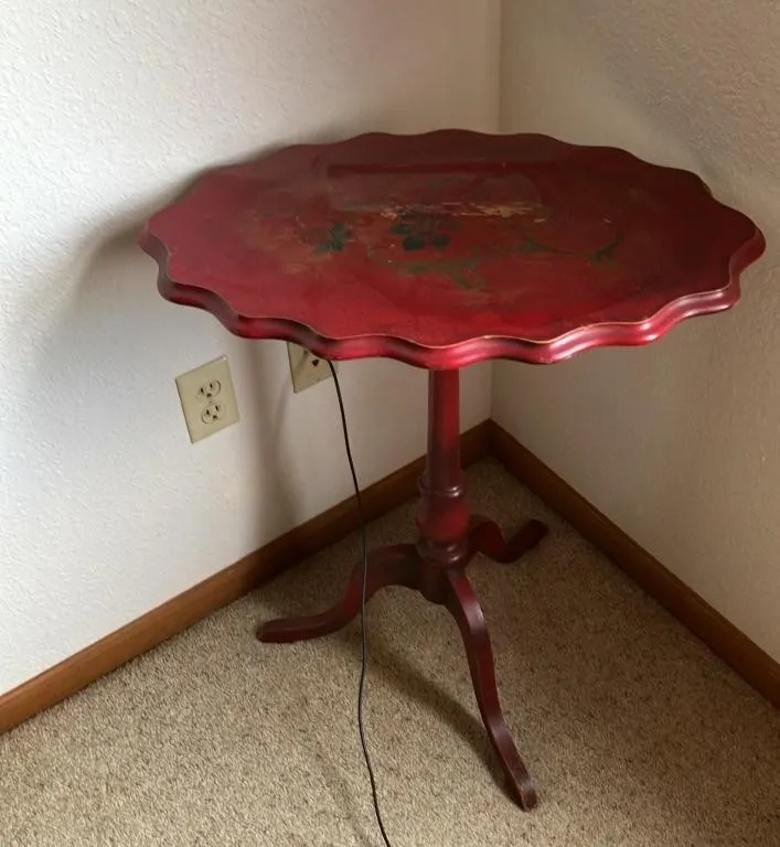 Red Scalloped Pedestal Accent Table