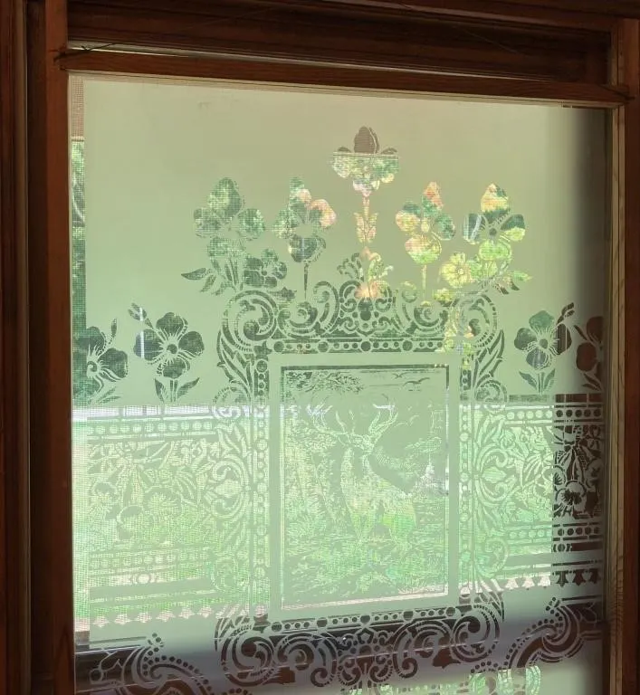 Etched Glass Window Panel with Deer Motif