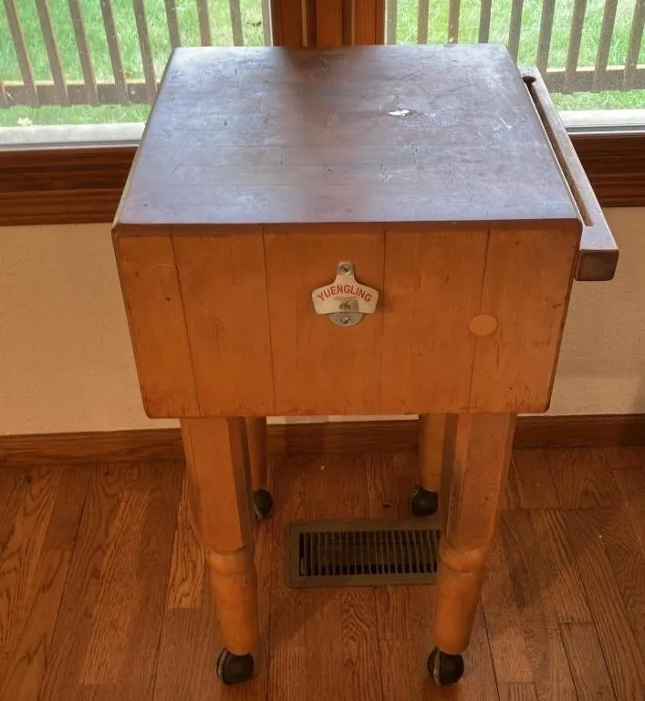 Yuengling Wooden Butcher Block Cart