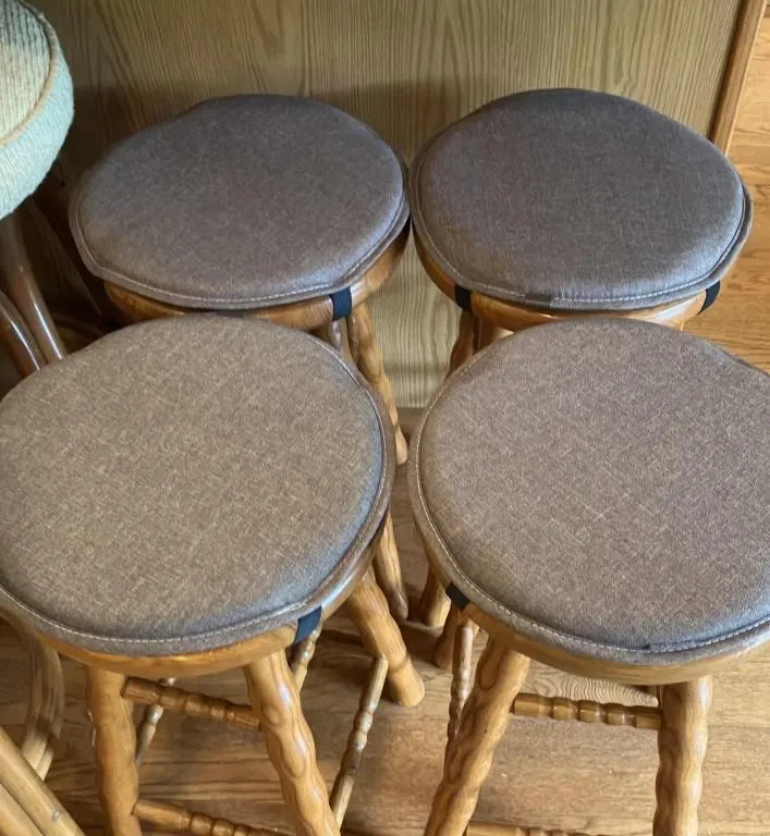 Set of Four Rustic Wooden Bar Stools