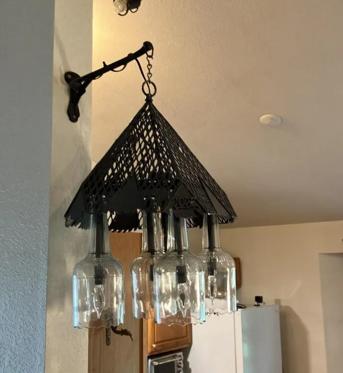 Rustic Metal and Glass Bottle Chandelier