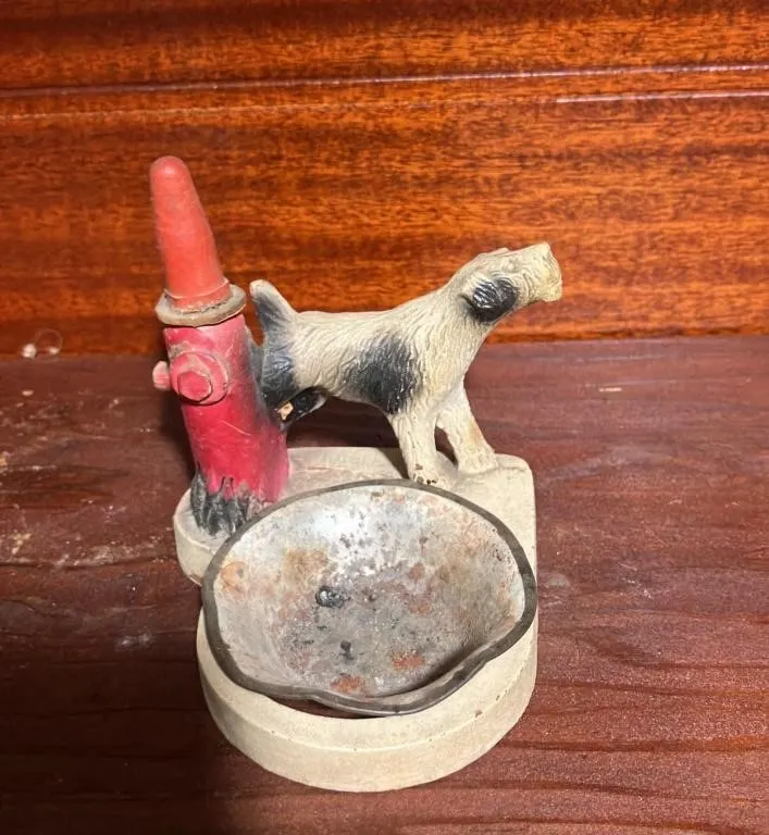 Cast Iron Dog and Fire Hydrant Ashtray