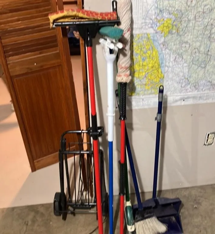 Cleaning Tool Assortment and Folding Hand Truck