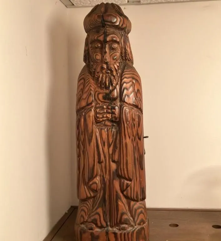 Hinged Hand-Carved Wooden Bearded Figure