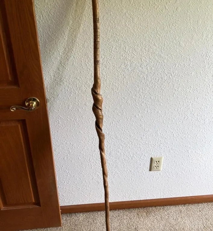 Carved Wooden Walking Staff with Spiral Detail