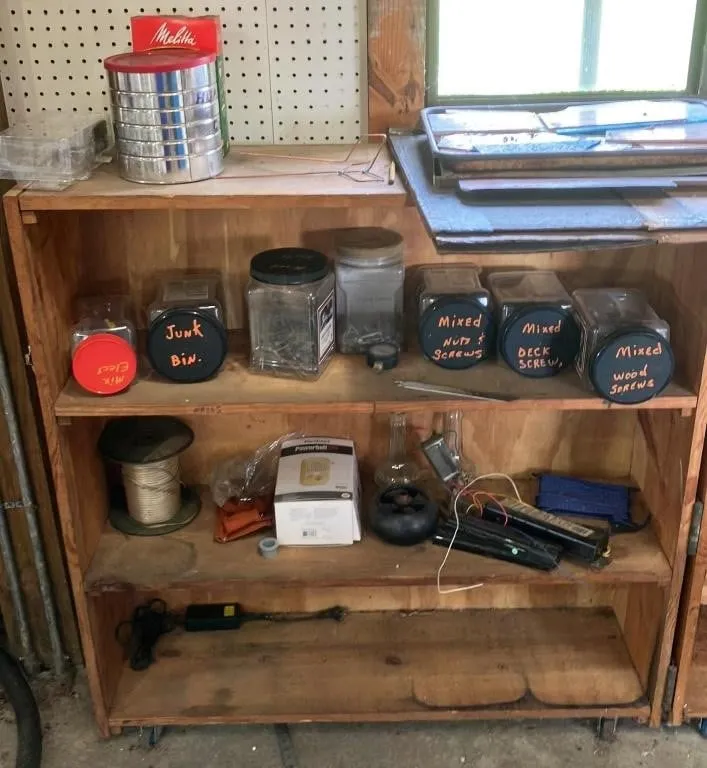 Hardware Storage Assortment with Wood Shelving