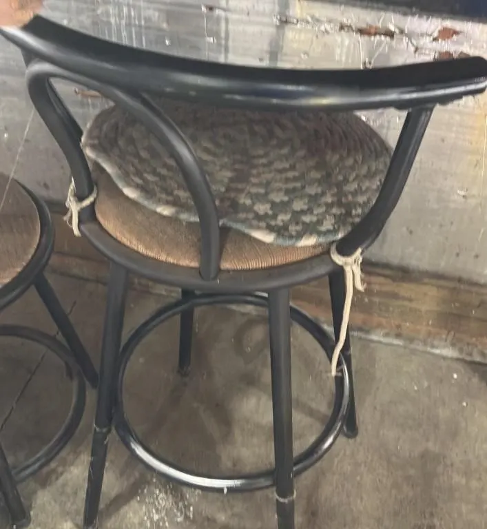 Black Metal Swivel Bar Stool with Woven Seat