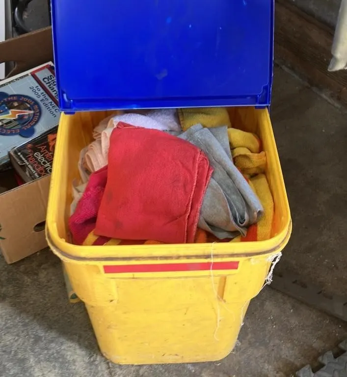 Yellow Utility Bin with Assorted Cloths