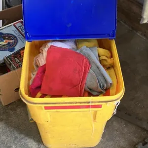 Yellow Utility Bin with Assorted Cloths