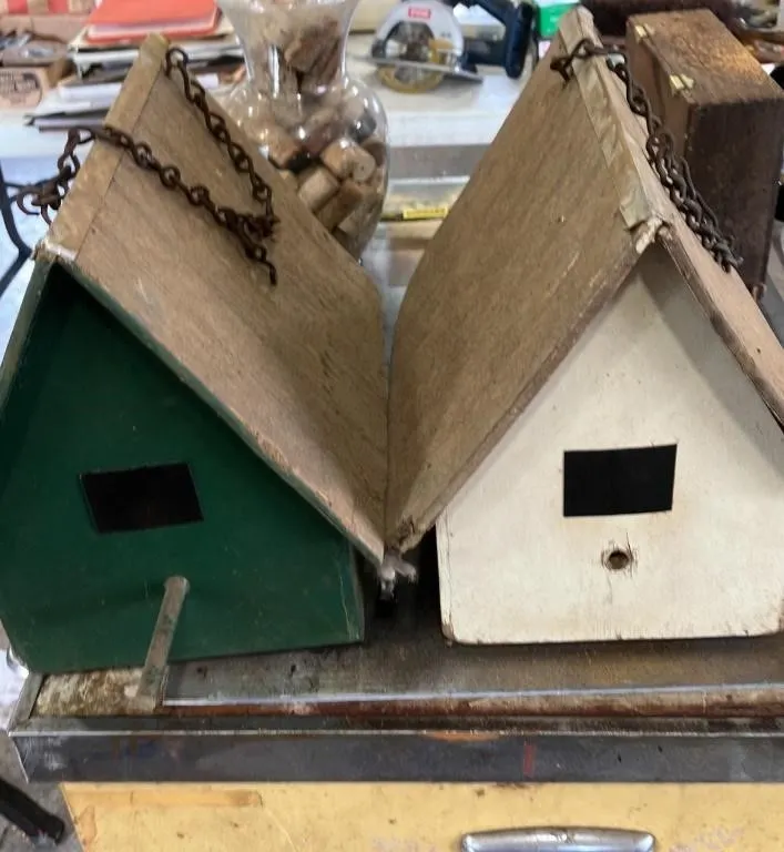 Set of Two A-Frame Wooden Birdhouses