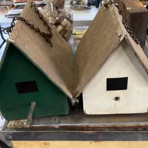 Set of Two A-Frame Wooden Birdhouses