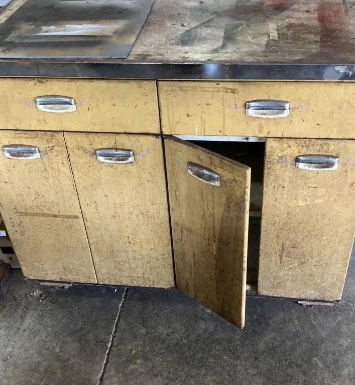 Vintage Metal Work Cabinet with Drawers