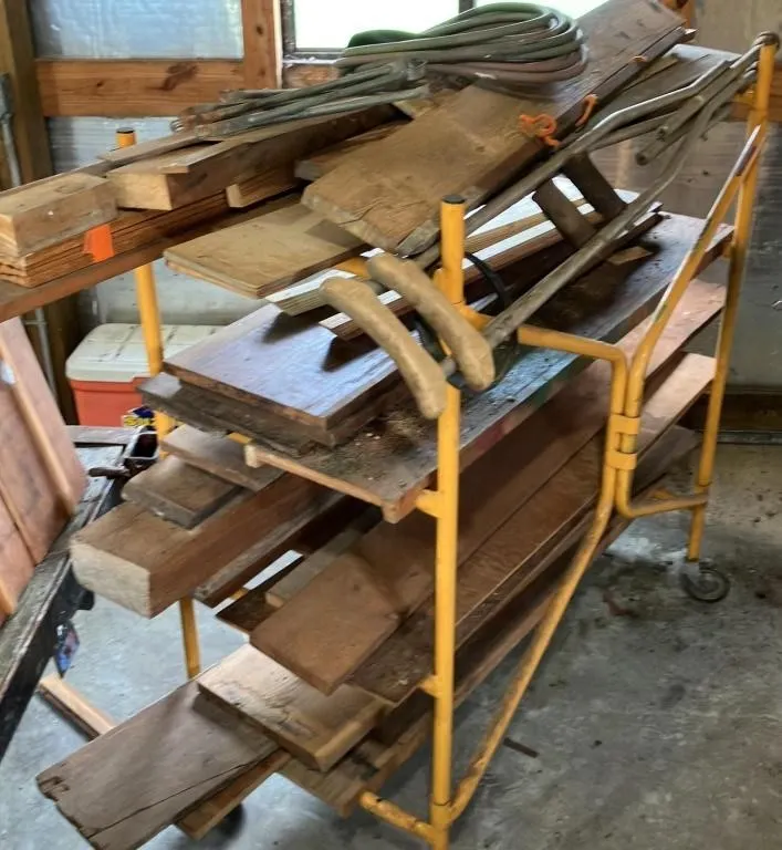 Rolling Steel Cart with Assorted Wood Planks