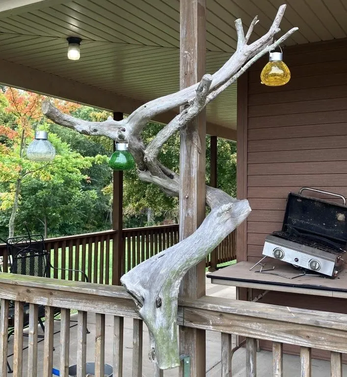 Driftwood Branch with Three Hanging Lanterns