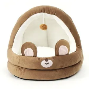 Fluffy Semi-Closed Cat Bed Small Dog Bed