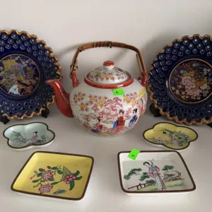 Asian Ceramic Tableware Including Teapot, Plates, Trays, and Dishes