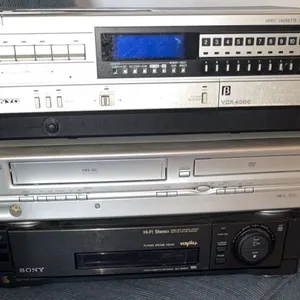 Sanyo VCR 4000 Betamax Video Recorder, Symphonic DVD VHS Player, Sony HiFi Stereo Control
