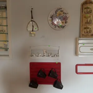 Kitchen Decor with Wall Shelf, Broom Set, Miniature China, Mugs, Paper Towel Dispenser