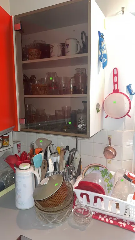 Kitchen Utensils, Dish Rack, Glassware, Cups, and Miscellaneous Contents