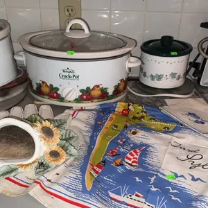 Slow Cookers, Ceramic Bunny, Planter, Linens, and Kitchenware Lot