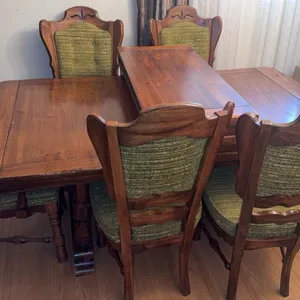 Solid Wood Dinette Set with Six Chairs and Two Leaves