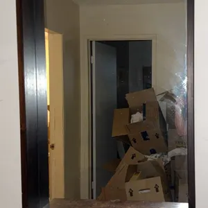 Wall Mirror with Dark Wood Frame and Two Shelves