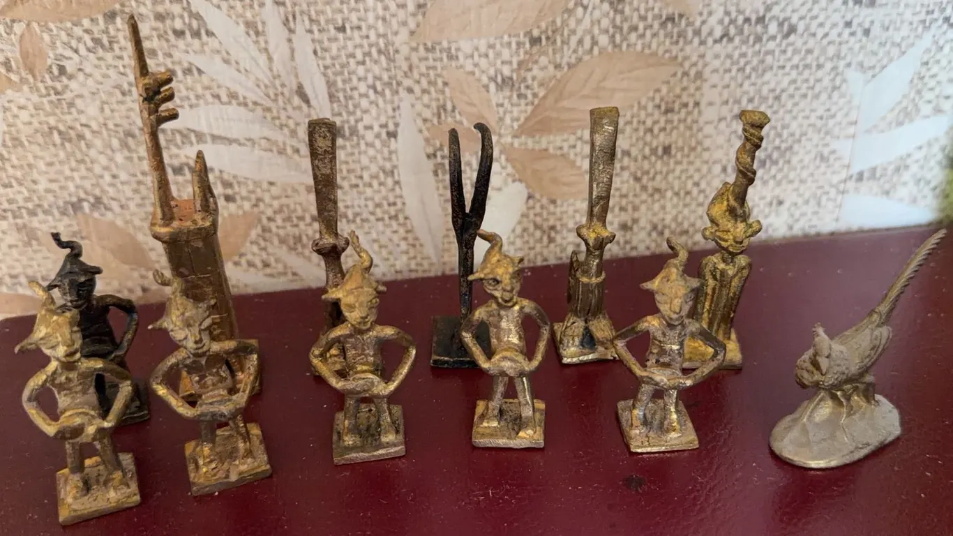 8 Brass and Alloy Asian-Inspired Figurines With Bird Sculpture