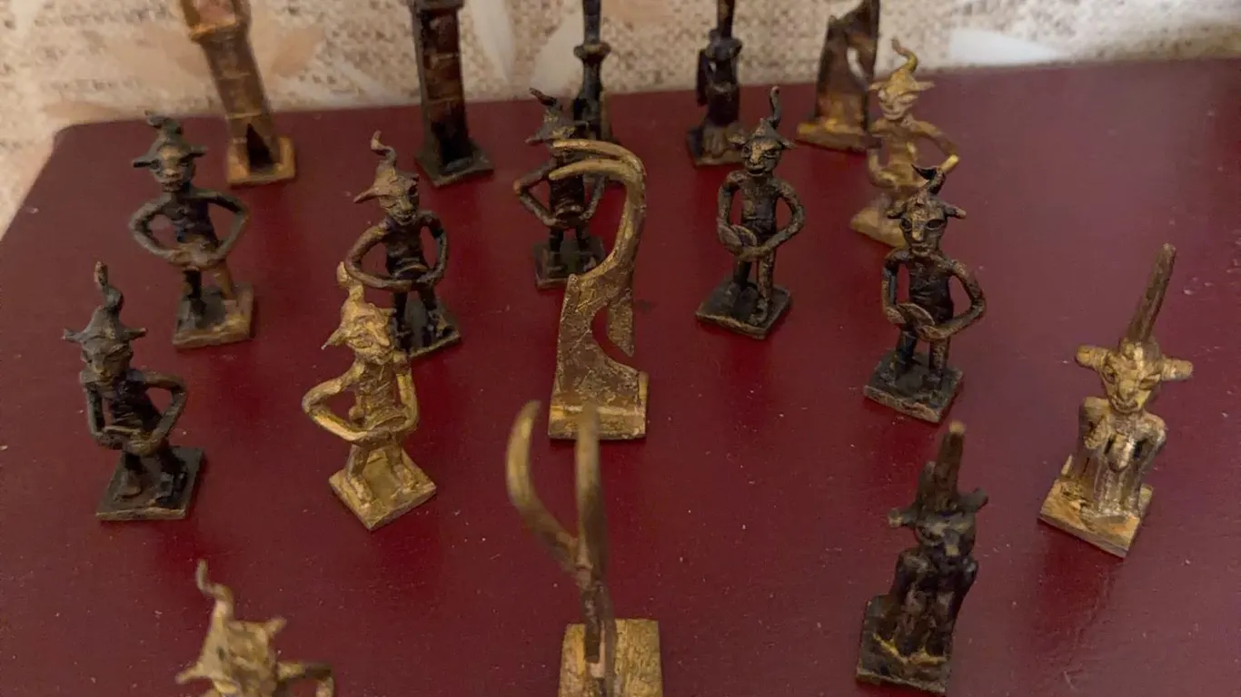 Egyptian Style Miniature Bronze Figurines Set – 16 Total Figures