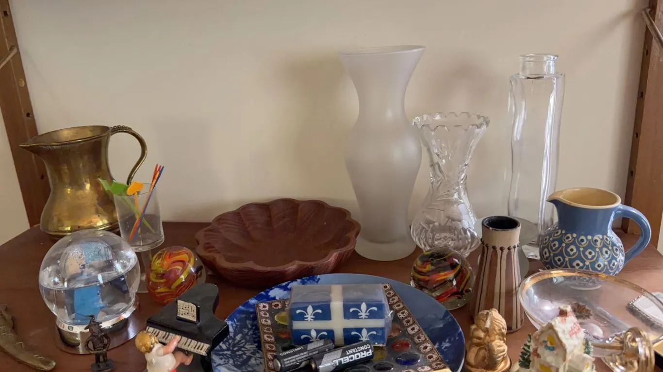 Decorative Items Including Plates, Pitchers, Figurines, Vases, and Marbles