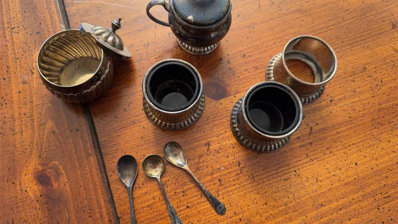 Birks Sterling Silver Open Salt Cellars, Lidded Mustard Pot, Condiment Bowl and Spoons