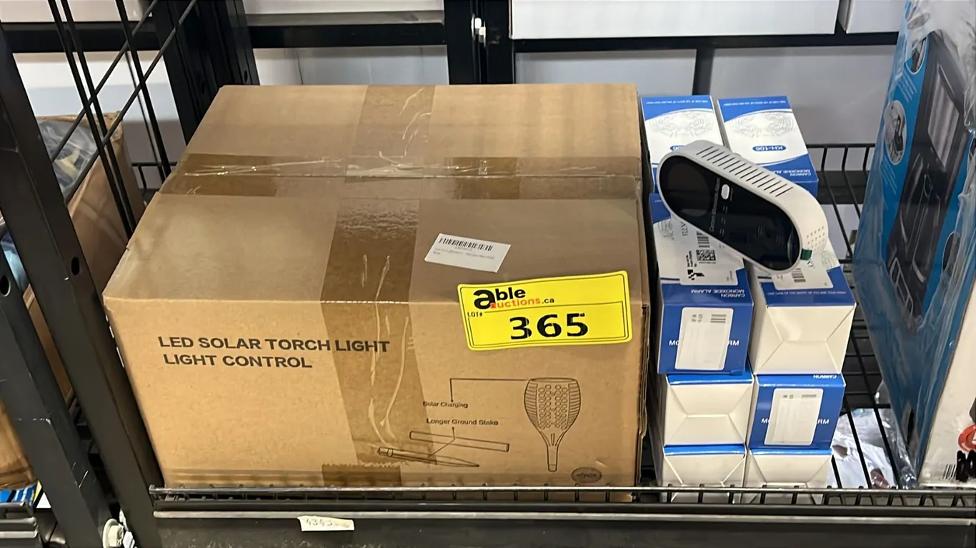 BOX OF LED SOLAR TORCH LIGHTS & (12) PLUG-IN CARBON MONOXIDE ALARMS