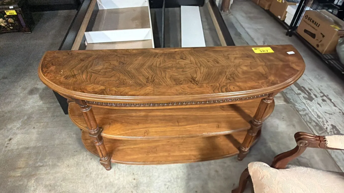 VINTAGE WOOD 3-TIER HALF CIRCLE CONSOLE TABLE