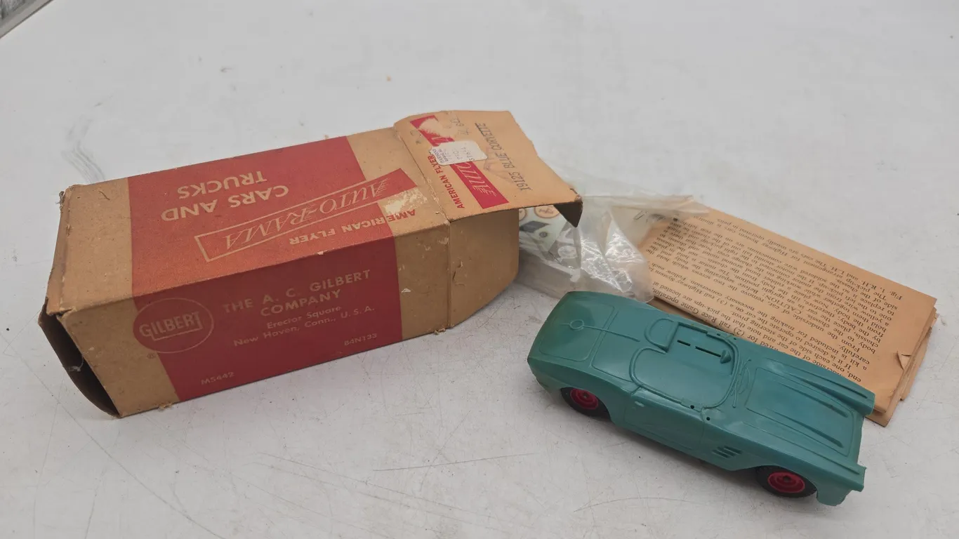 Vintage American flyer number 19125 blue Corvette slot car new and original box