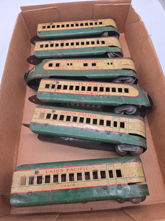 Assorted Marx's brand Union Pacific coach passenger cars