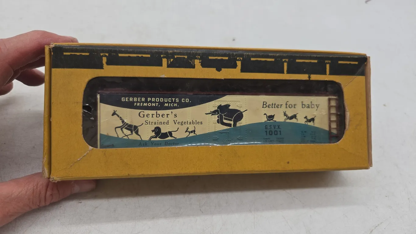 Vintage varney gerbers strained vegetables better for baby train car like new inbox